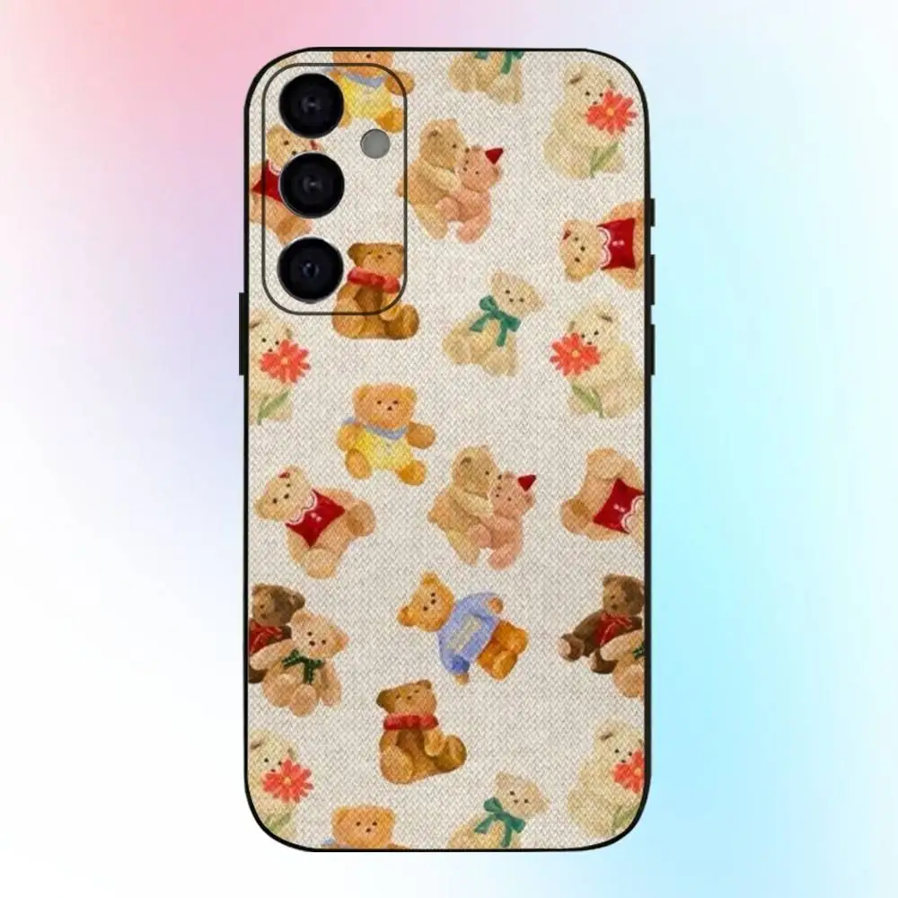 حافظة هاتف مرقعة تيدي بير لهاتف سامسونج جالاكسي A73، A72، A71، A70، A53، A52، A51، غطاء أسود ناعم آخر