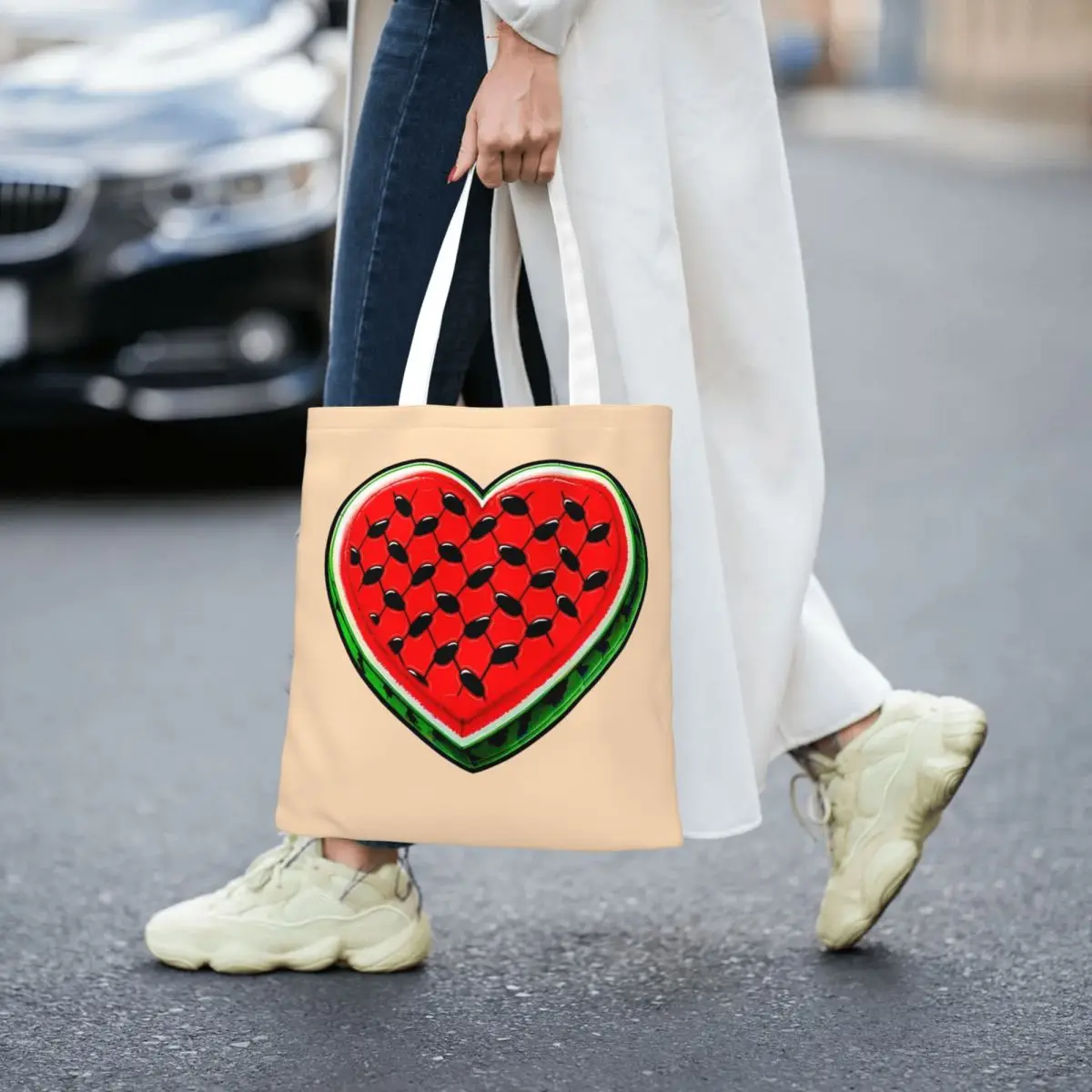 This Is Not A Watermelon Canvas Tote Bag Simple style Unique Design Magritte Parody Watermelon Keffiyeh Fashion Bags for Unisex