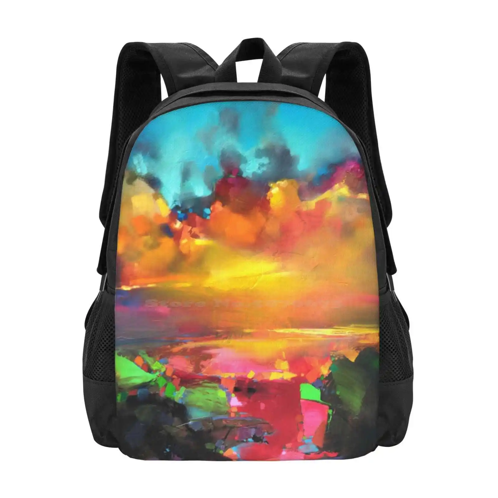 Consonance And Dissonance Pattern Design Bag Student'S Backpack Colour Oil Acrylic Abstract Landscape Sky Vivid Expressionist