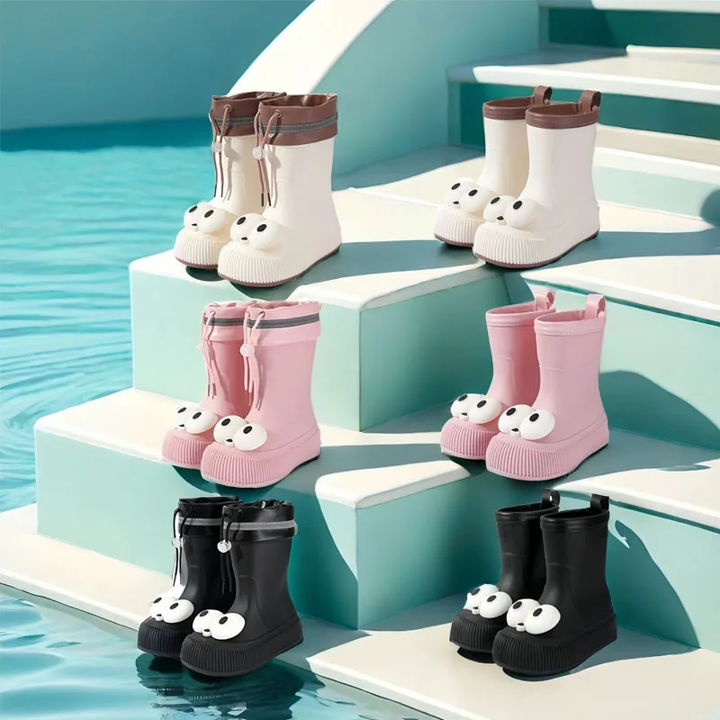 Womens Rain Boots Waterproof Lightweight Big Eyes Rain Shoes with Easy On Handles Waterproof Solid Mid-Height Rain Boot