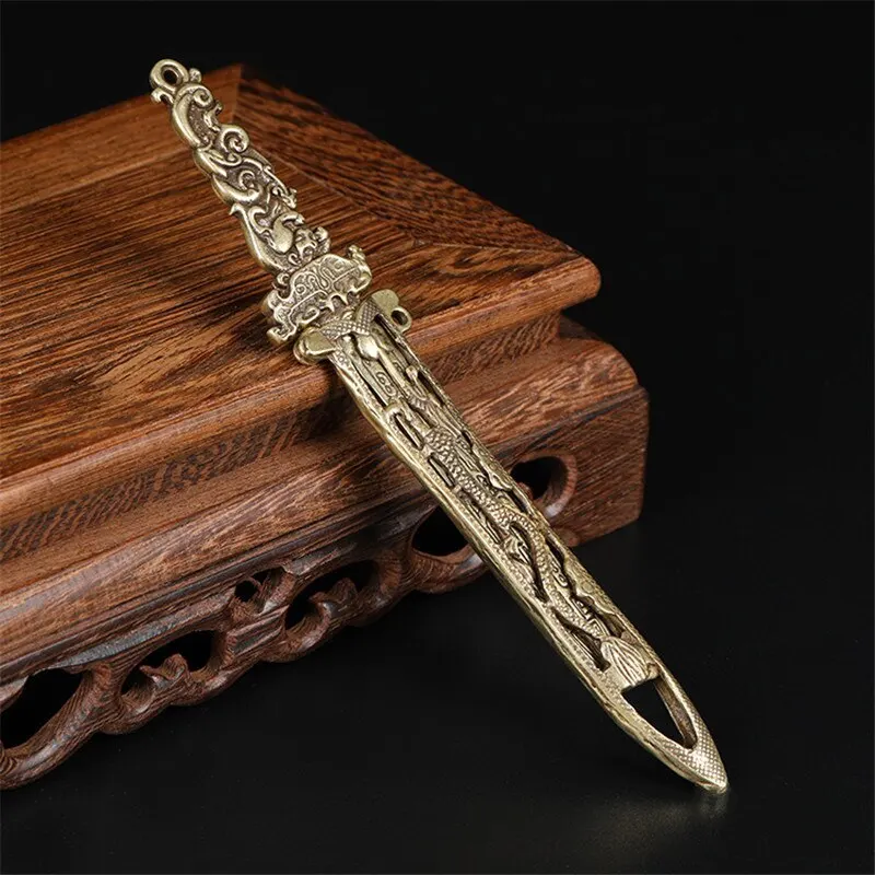 Bronze Dragon Sword Miniature Figurines Desk Ornament Home Feng Shui Statue