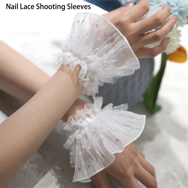 1Pair Lace Sleeves Nail Art Lace Fake Pleated Cuff Manicure Photography Props Beautiful Gentle Fake Cuffs Decorative