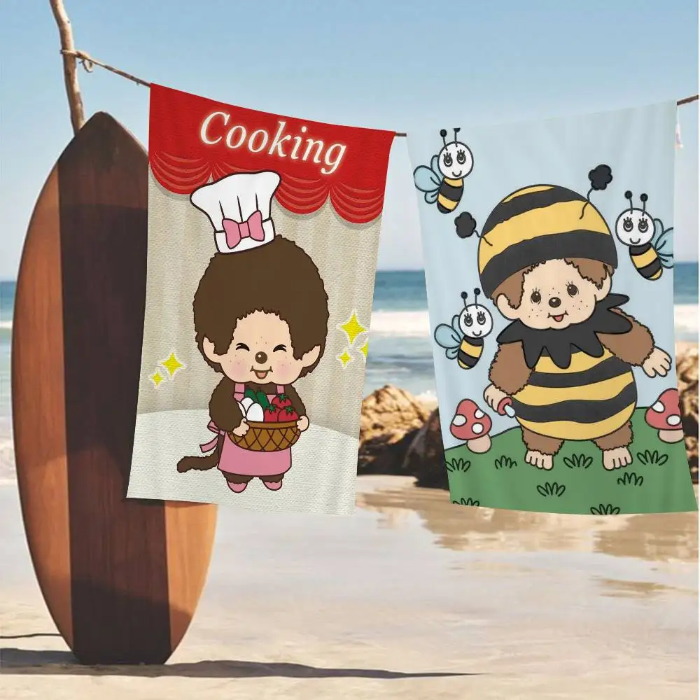 Cartoon Monchhichis Microfiber Blanket Quick Drying Beach Towels Oversized Printing Super Absorbent Pool Towel Blanket