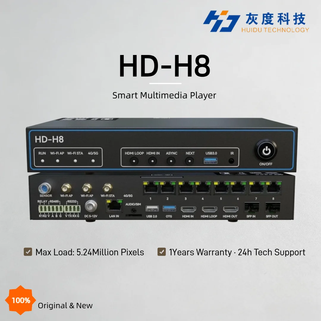 HUIDU HD-H8 8 Port Gigabit LED Multimedia Player 5.24M Pixels 4K Video Decoder for Advertising LED Display Screen