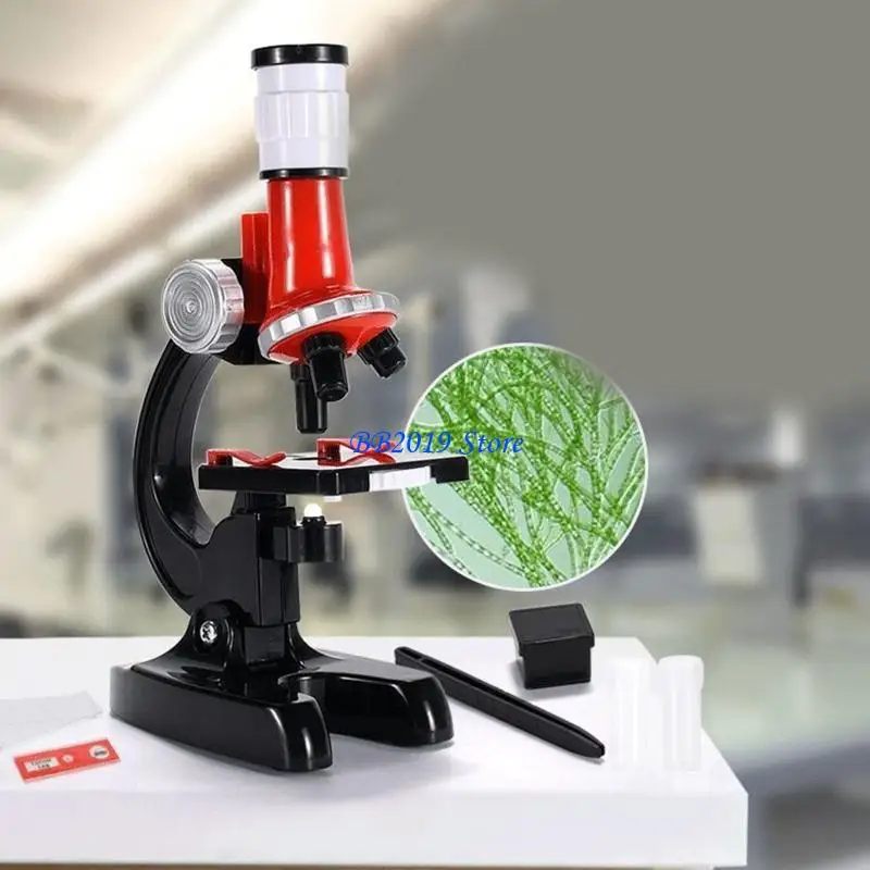 Q0KB LED Kids Microscope Toy Set 100x/400x/1200X vergroting Science voor studenten Beginner Verjaardagscarnaval Party Favor
