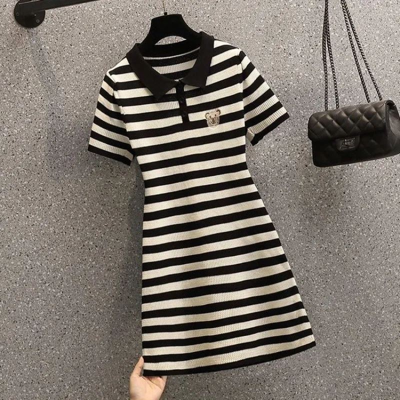 

Latest Summer Fashion Turn Down Collar Striped Dress Elegant Stylish Women Outfit Casual Chic Dress Ins Must Have