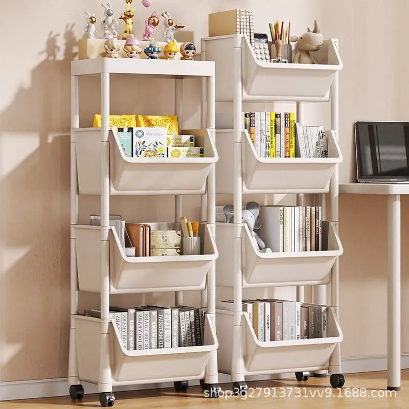 Storage rack, bookshelf, movable furniture storage, small cart with wheels, floor standing simple bookshelf, children's toy stor