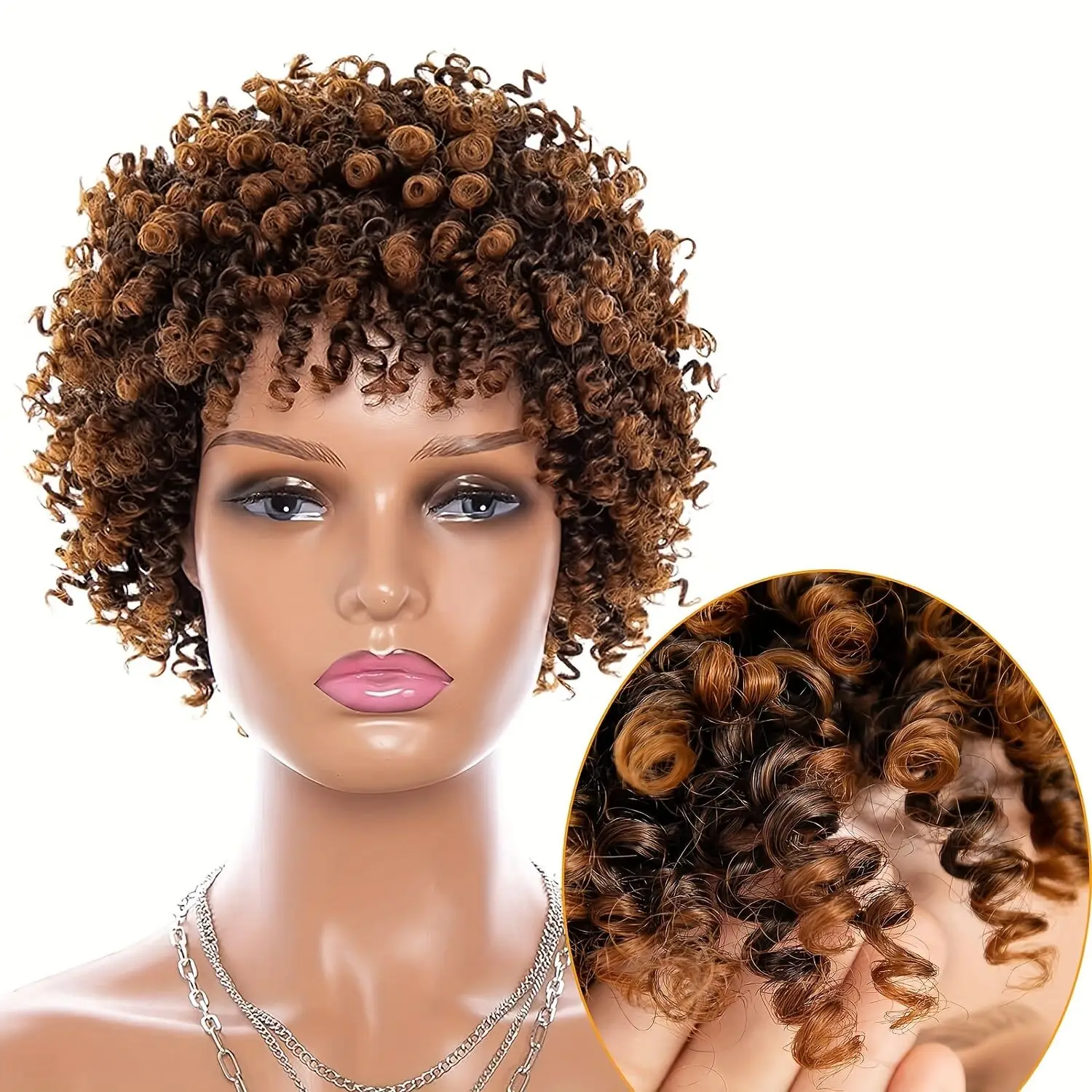 Afro Wig Short Curly Wigs Synthetic Hair Wigs for Black Women, Short Curly Afro Wigs with Bangs Natural Curly Cosplay Party image 5