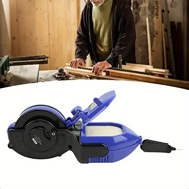 30m Carpenter Ink Line Marker Manual Scriber Chalk Line Reel Metal Tank for Precision Layout in Woodworking and Construction
