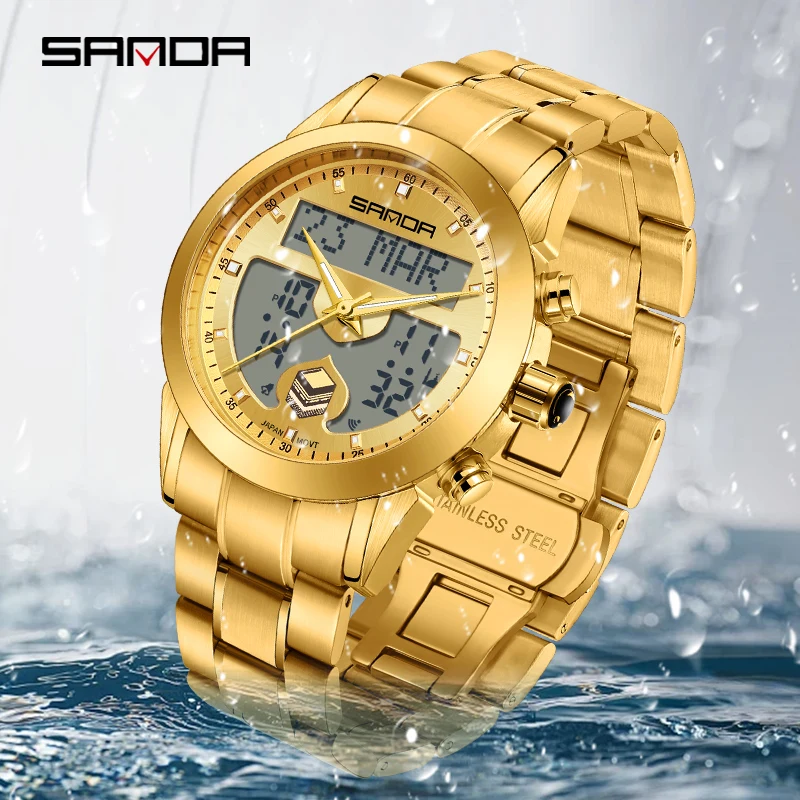 SANDA Hot sale Arab Fashion Multi functional Men's wrist watch Waterproof Calendar Reminder Lndicator Light Men Electronic Clock