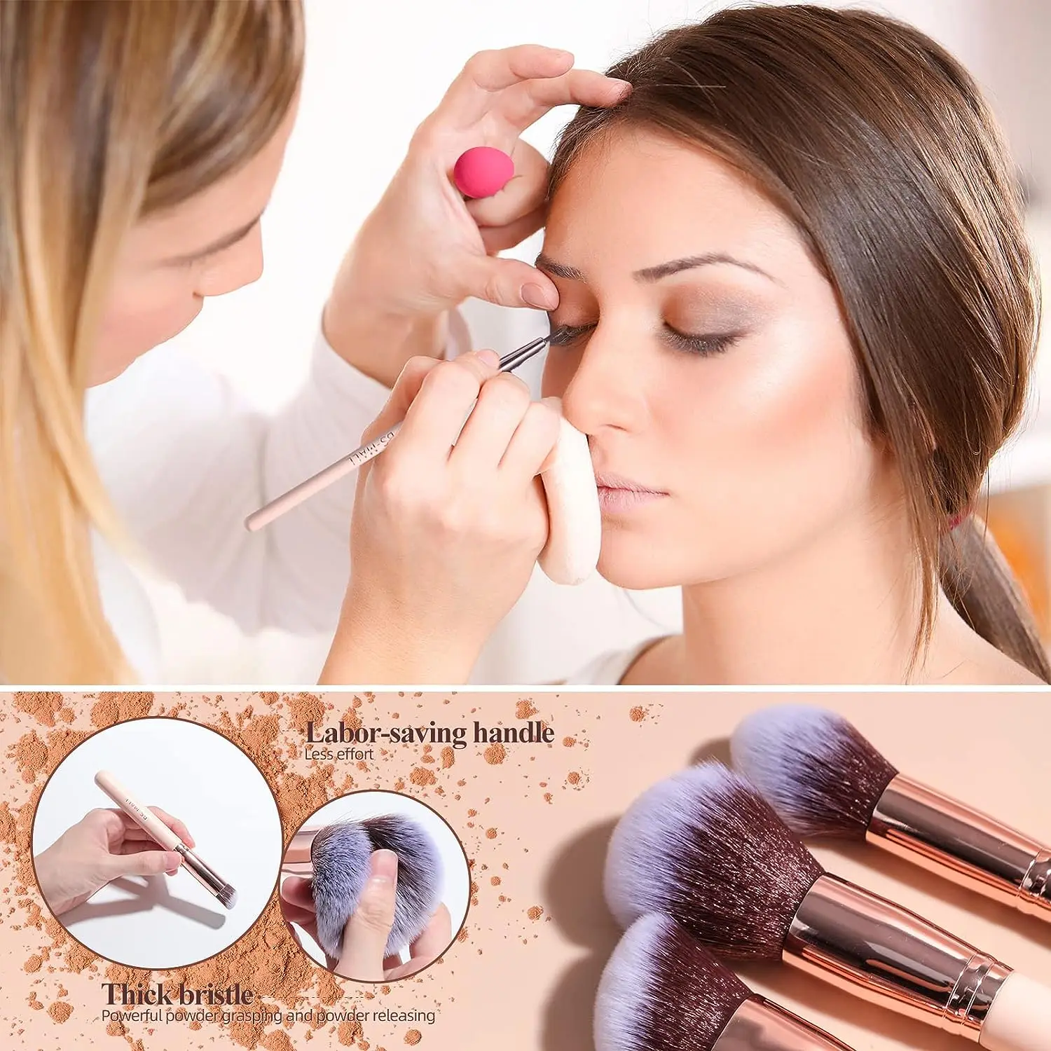 Juego de brochas de maquillaje de 14 piezas, Kit de viaje con luz LED, espejo, base, corrector en polvo, sombras de ojos