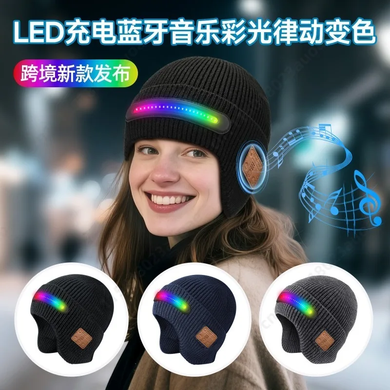 Bluetooth 5.4 Music LED Beanie Hat,RechargeableDetachable Washable RGB Light Up Cap,Private Model Winter Party Outdoor Sport Hat