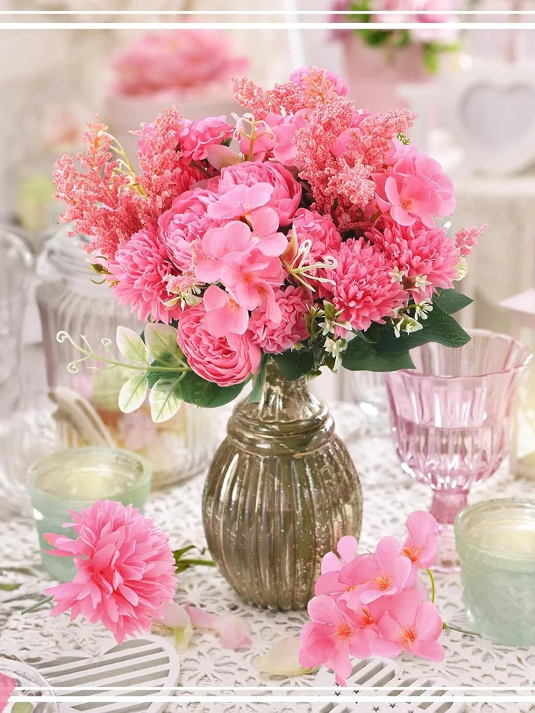 Künstliche Blumen für Festdekoration, Heim, Zimmer, Tisch, Vase, Hochzeit, Kranz, Garten, Rosenbögen, Seiden-Pfingstrosen, Brautstrauß, Accessoires und Geschenke – Detail 1