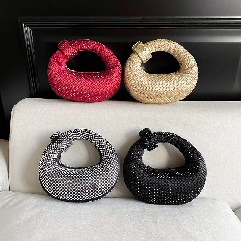 

2026 High Quality Party Bags Exquisite Niche Design Versatile Women's Handbags PC Solid Color Zipper Diamonds Mini Evening Bags