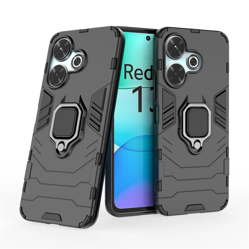 For Xiaomi Redmi 13 Case Redmi 13 Cover Armor Silicone Finger Ring Stand Phone Shockproof Phone Protector Cover Redmi 13 4G Case