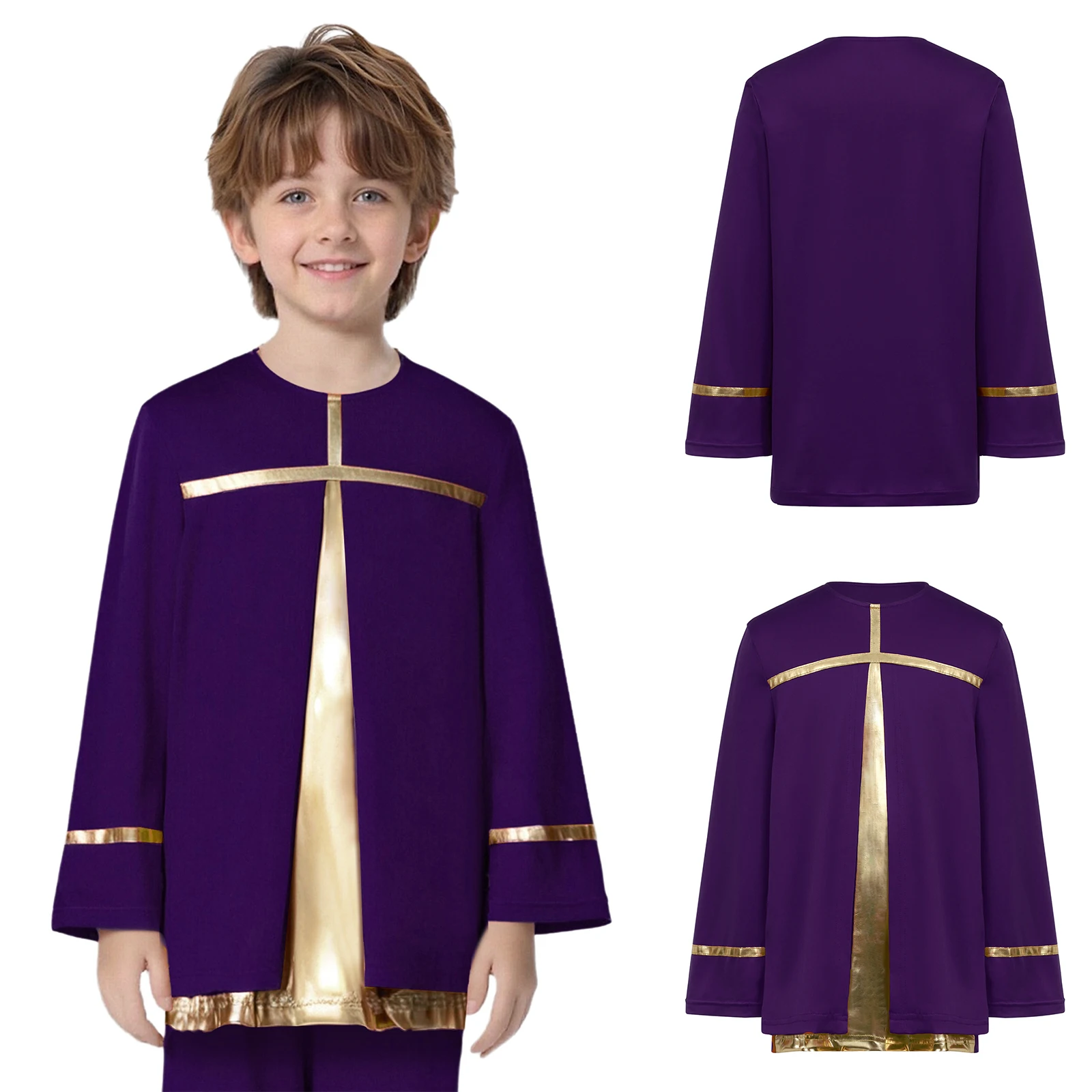 

Premium Liturgical Dance Top for Boys Color Block Metallic Design Long Sleeve Performance Wear for Easter Christmas Services