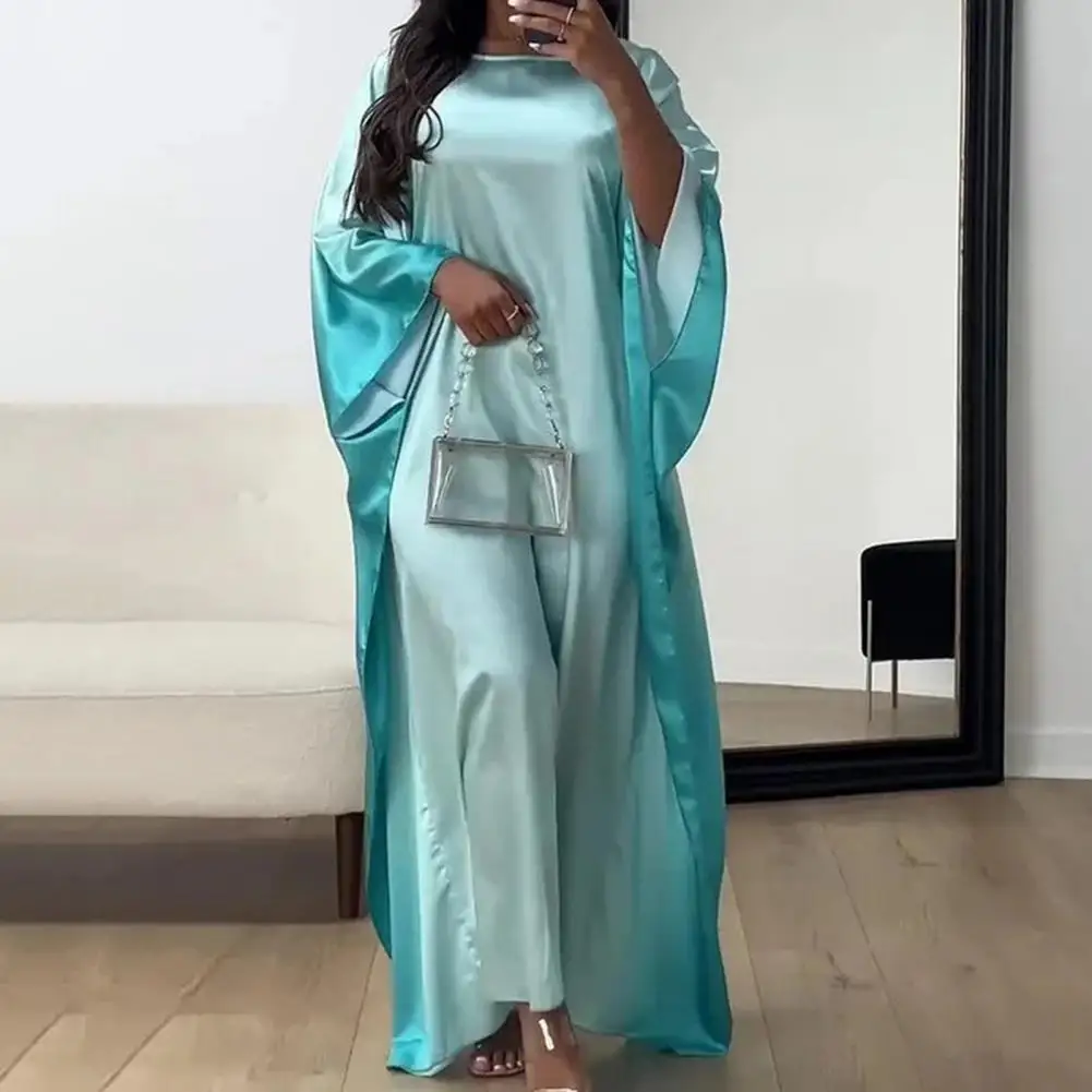 

Loose Cut Pleated Dress Ethnic Style Maxi Dress with Bat Sleeves Gradient Color for Fall Spring Women's Fashion Daily Wear Women