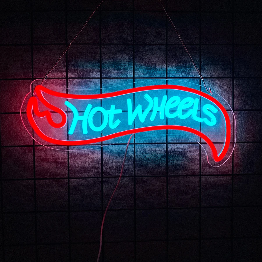 لافتة نيون Led من Hot Wheels، ضوء ليلي أيقونة شعار السباق، يعمل بمنفذ USB، جراج، غرفة النوم، غرفة الألعاب، ورشة عمل، ديكور كهف الرجل.