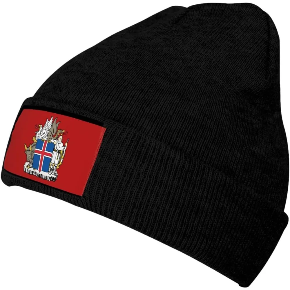 Coat of Arms of Iceland Knitted Hat Knitted Wool Cap - Velvet Patch Section,Soft and Skin-Friendly, Lightweight and Warm.