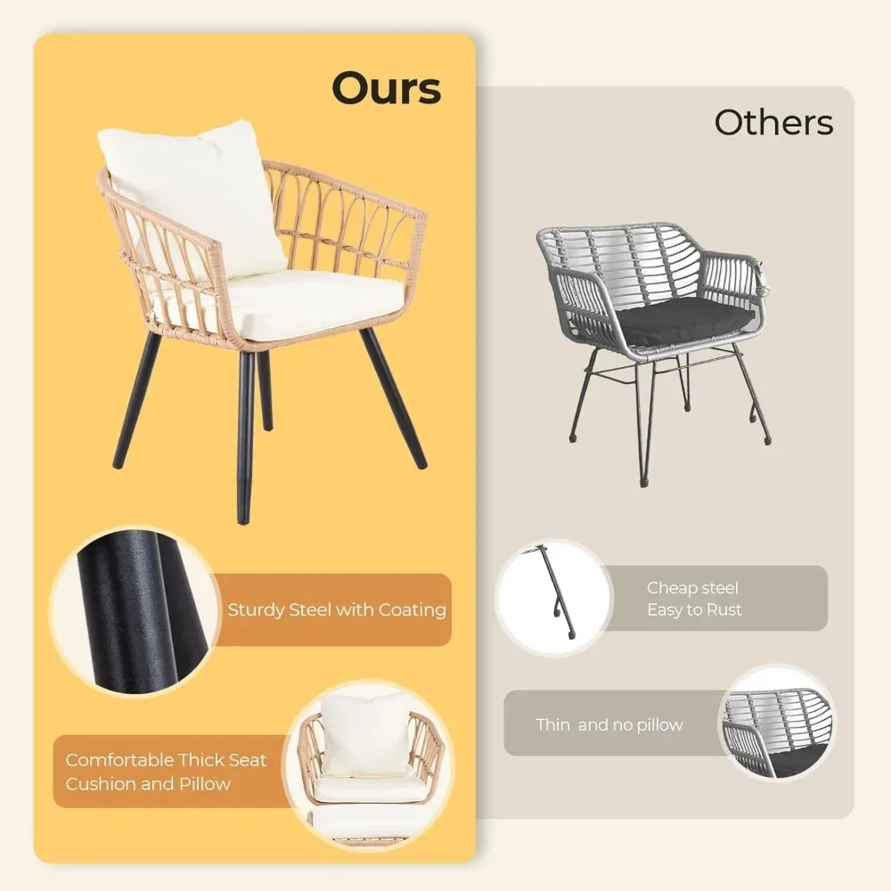 طقم بيسترو للفناء مكون من 5 قطع مع مسند، مجموعات أثاث شرفة شقة من الخيزران في الهواء الطلق، طقم طاولة وكراسي من الروطان مكون من 2 #3