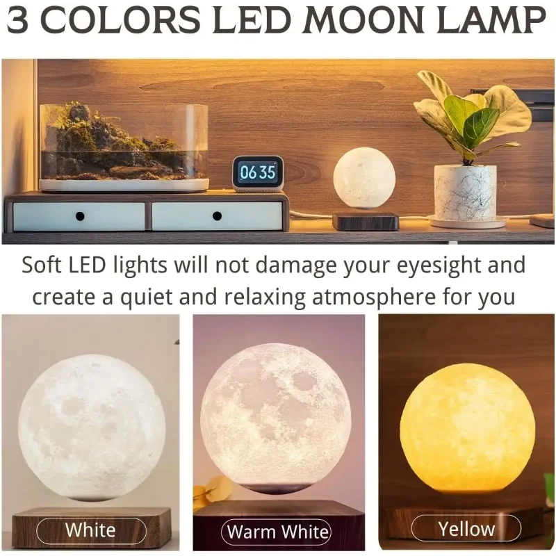 

Magnetic Floating Moon Lamp Levitating Luna Night Light with 3 Color Modes Spinning Home Office Desk Decor