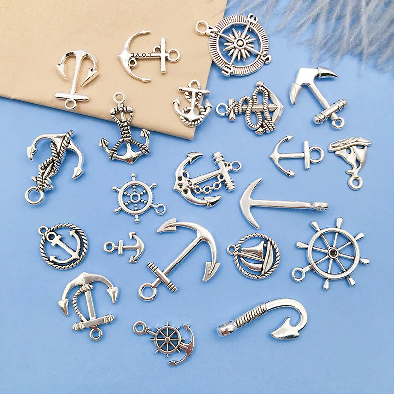 20pcs/set Random Mix Mixed Anchor Pendant Rudder Compass Charms Steampunk For Jewelry Diy Making Findings