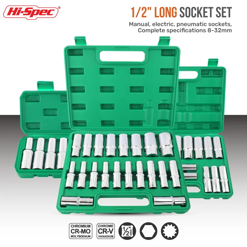 

Hi-Spec 10PCS/15PCS 12 Point Extension Hexagonal Socket 1/2" Drive Socket Torx Extended Ratchet Socket Hand Tools Set