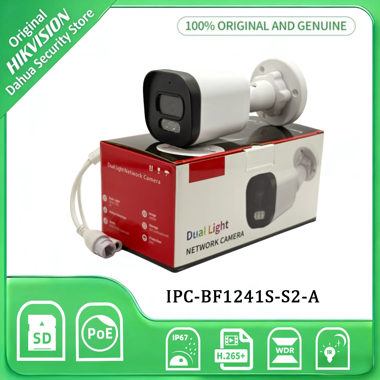 IPC-BF1241S-S2-A 2MP IP Camera 1080P CMOS Lens 2.8mm/3.6mm IR & White Light 30m IP67 Outdoor PoE Security Camera H.265 DWDR