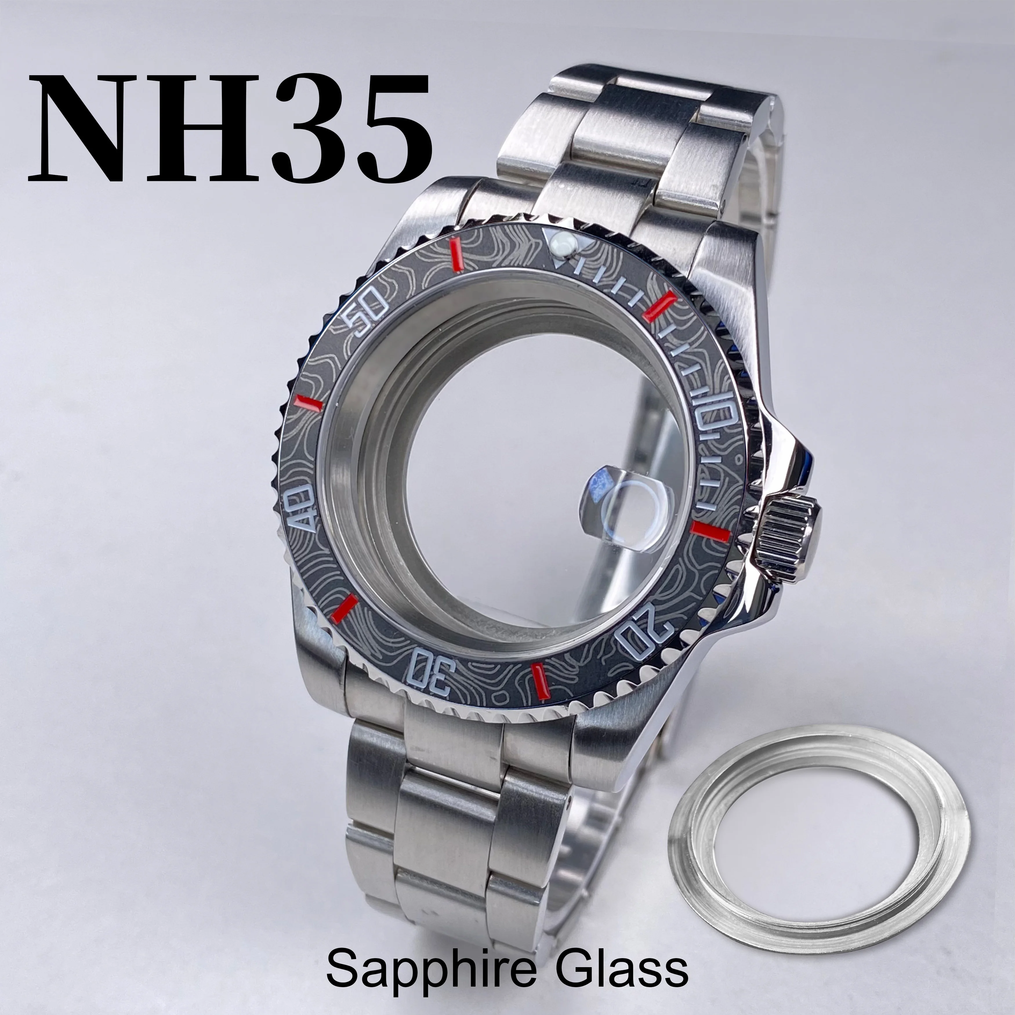 Caixa de relógio nh35 40mm tira 120 cliques para seiko peça de substituição caixa de aço inoxidável vidro safira caber nh34/35/36 movimento nh35