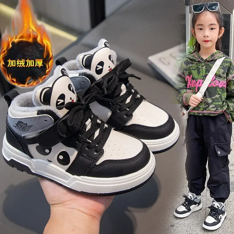 Children Panda Shoe Casual Sneaker for Boy Kid Shoe for Girl Board Shoe Plush Shoe Anti-Slippery High Top Shoe Tenis De Mujerr