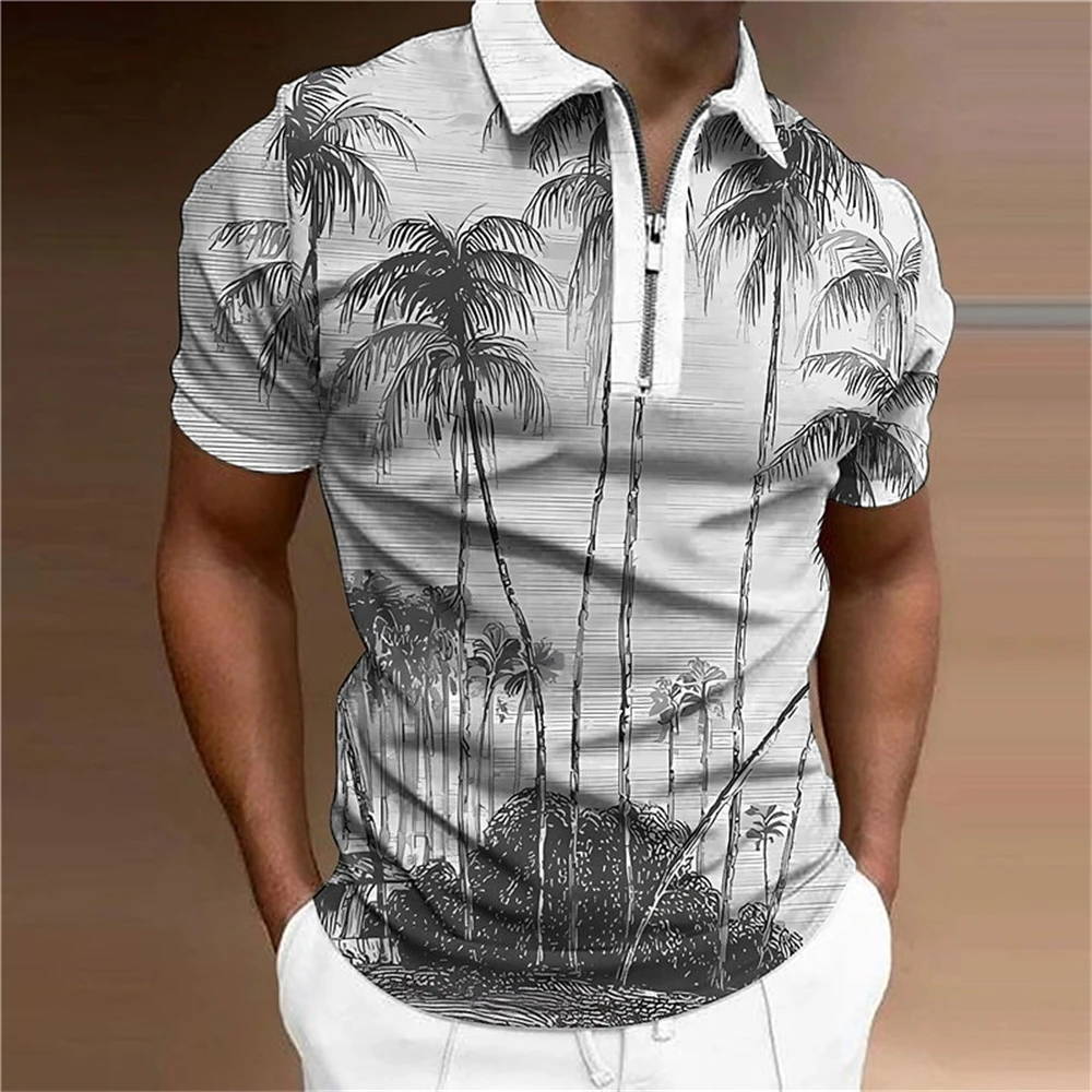 New Style Beach Party Polo Shirt For Men Coconut Tree Print Short Sleeve Shirts Holiday Casual High Quality Tops Fashion Men Top