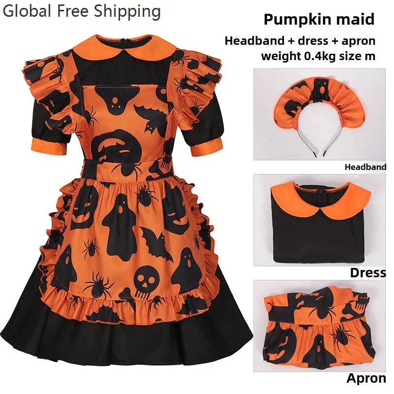 

Halloween Dress Pumpkin Pattern Maid Dress Game Anime Role Cosplay Costume Festival Party Carnival Dress Suit Adult Women Outfit
