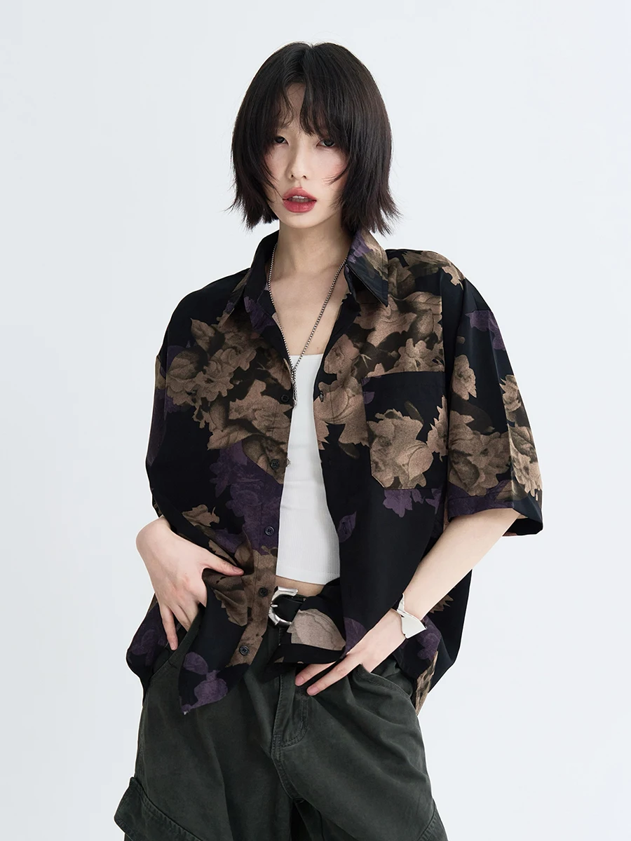 

Floral irt Women's ort Sve Summer 2025 New Neutral Sle Hong Kong Sle Breathable Loose Fit Polyester Printed Top