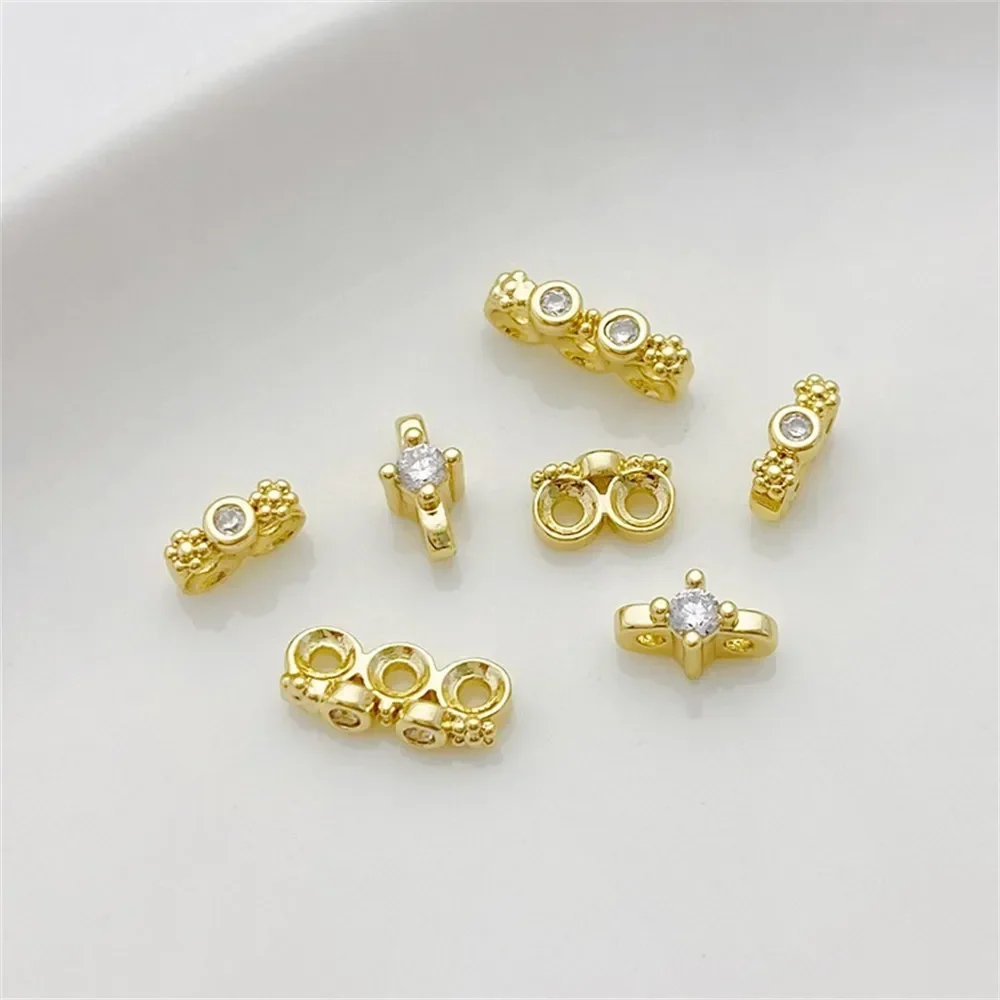 14K Gold-encrusted Zircon Plum Blossom Three-row Beaded Spacer Handmade DIY Material Pearl Bracelet Jewelry Accessories