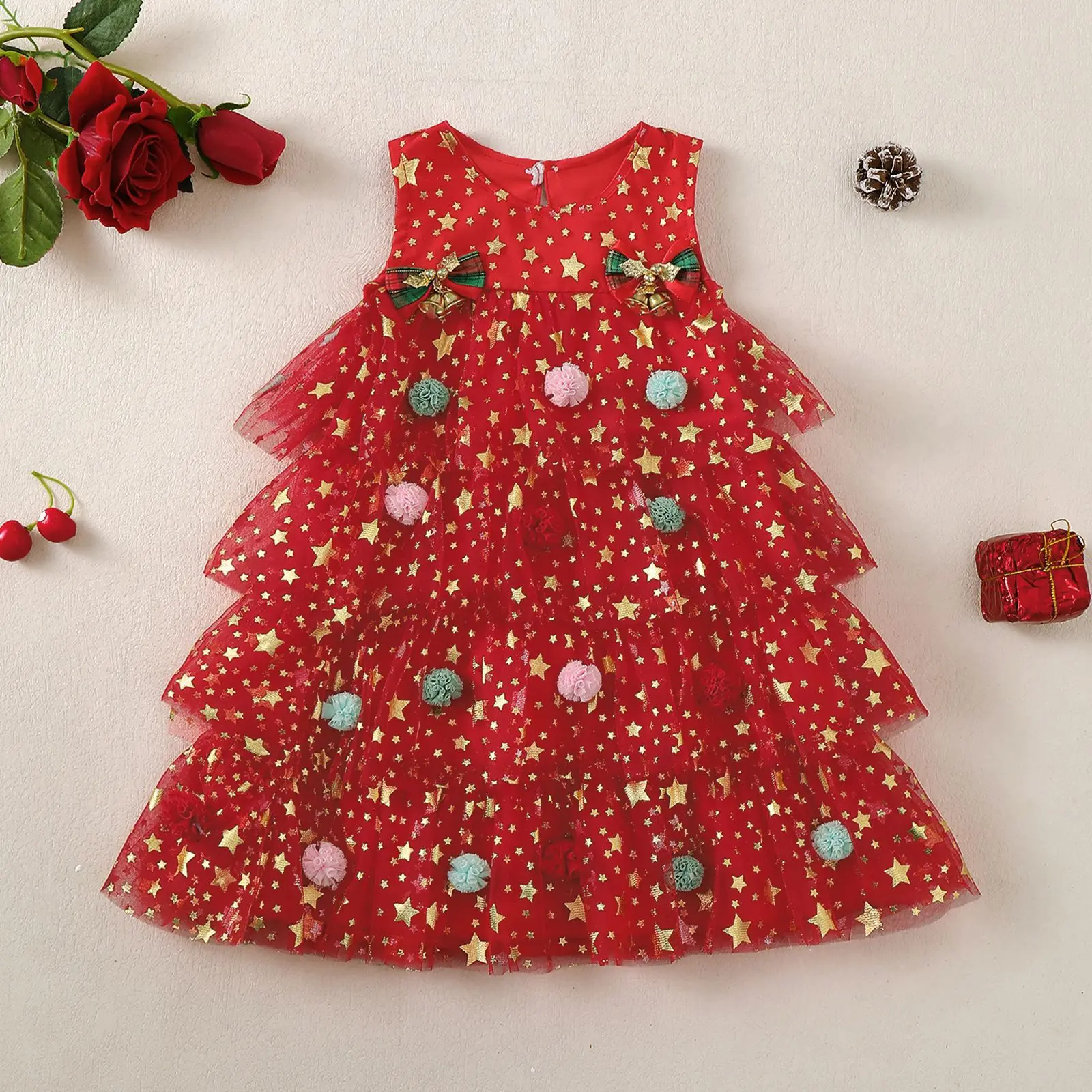 Christmas Red Casual Dress for Baby Girls Toddler Kids Clothing Festive Outfit Skirt