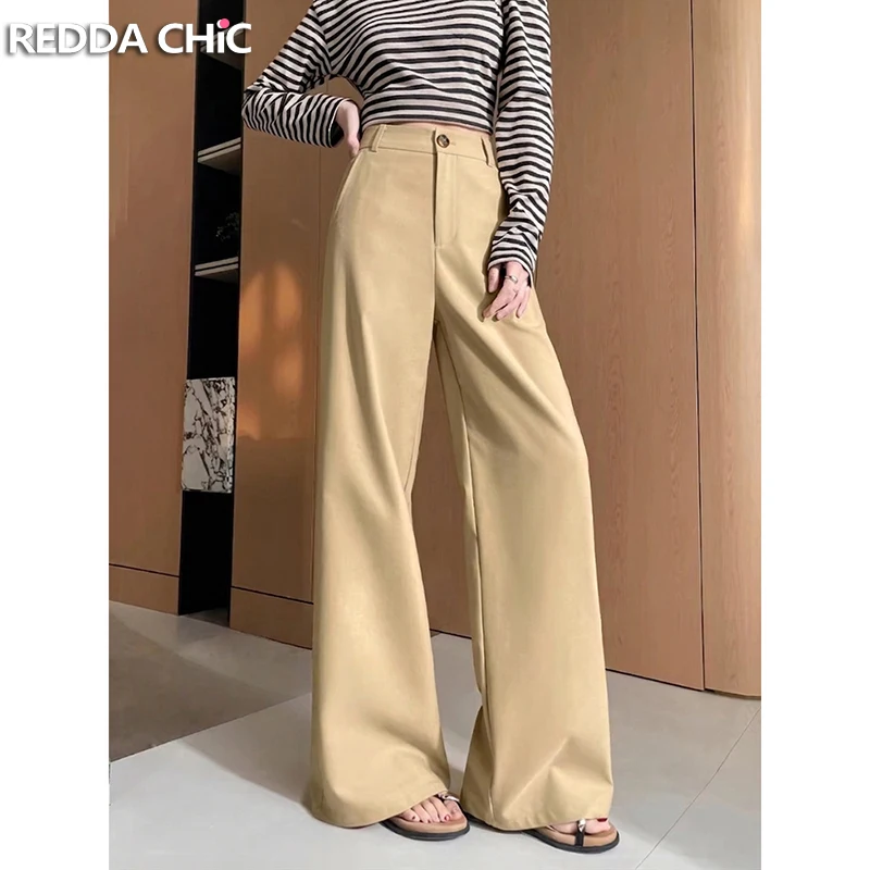

Элегантные женские брюки ReddaChic цвета хаки: офисные, минималистичные, прямые, широкие, с высокой талией, однотонные, для отдыха и работы