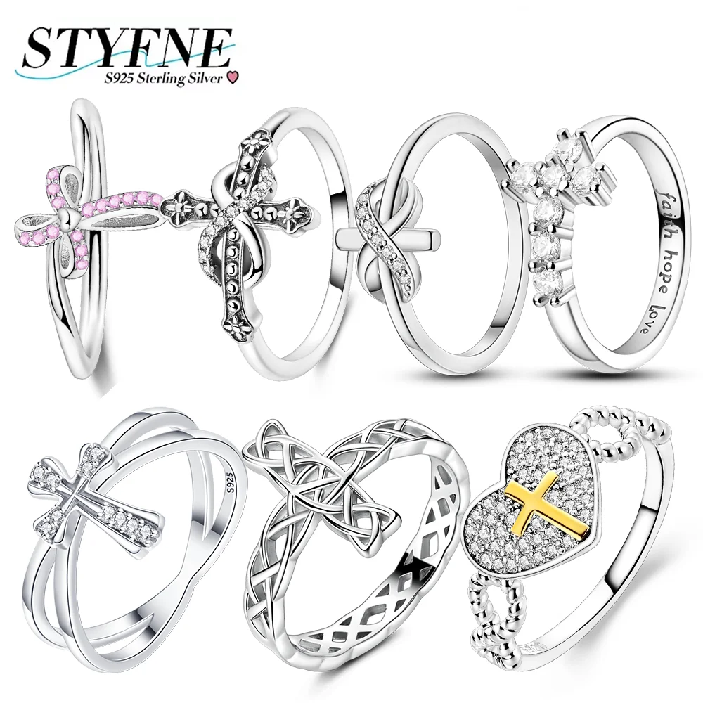 

Модное кольцо из серебра 925 пробы с крестом и геометрической линией, циркон, 6-9 ярдов, закрытое кольцо для женщин, браслет, изысканные религиозные ювелирные изделия, подарки