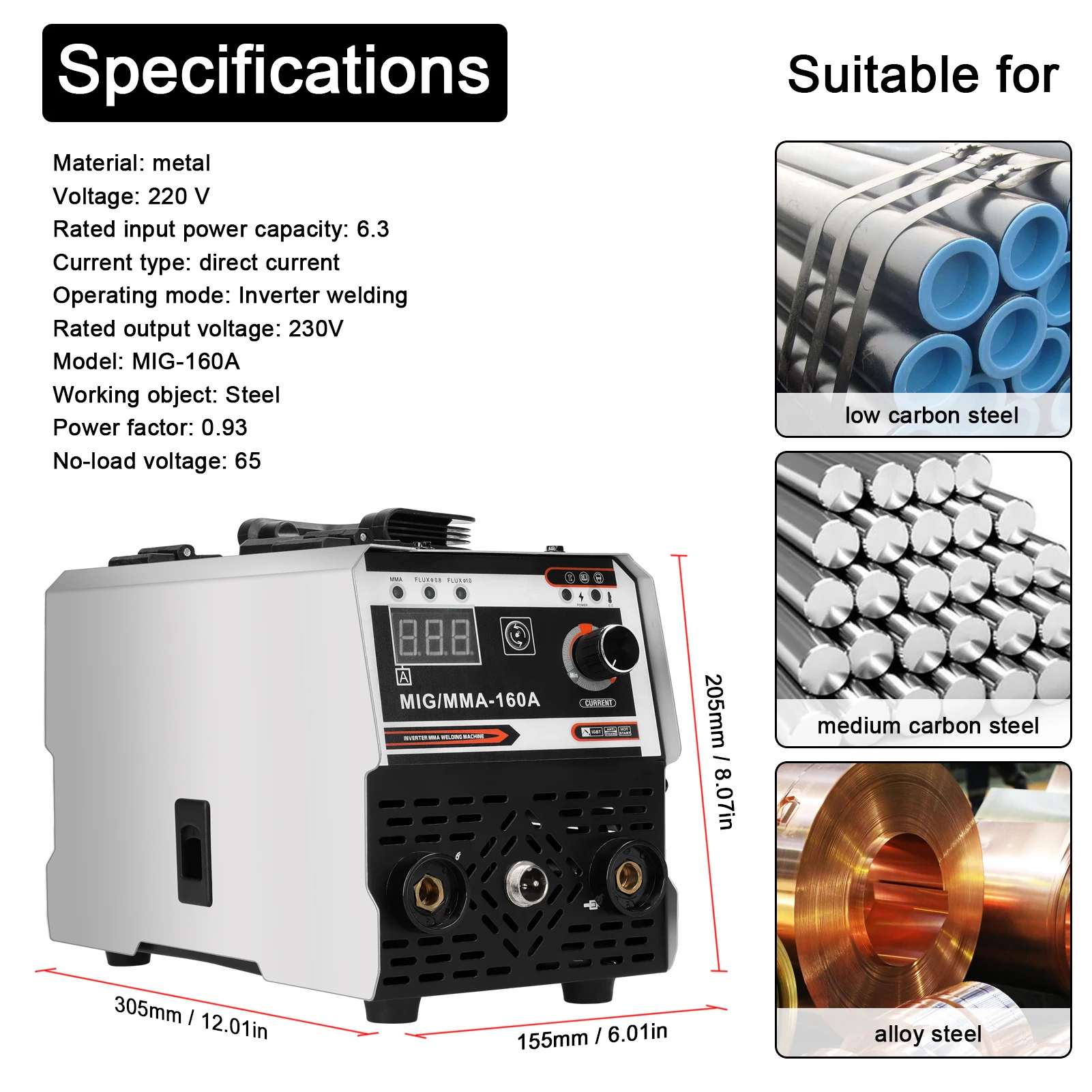 Saldatrice MIG MMA 2 In 1 saldatrice Inverter IGBT DC saldatura automatica a contatto con alimentazione a filo saldatrice MIG ad arco non schermato