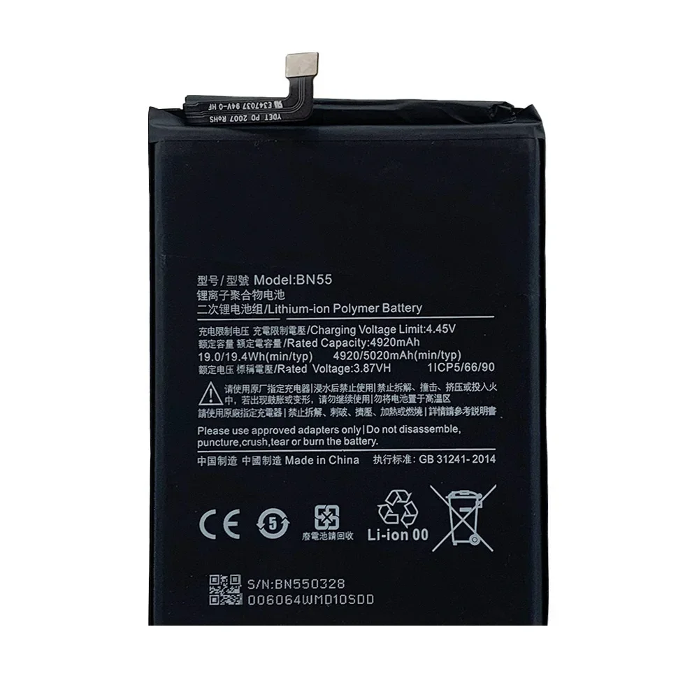 BN55 Phone Battery for Xiaomi Note 9S Note9S 5020mAh BN55 Replacement Battery +Tool