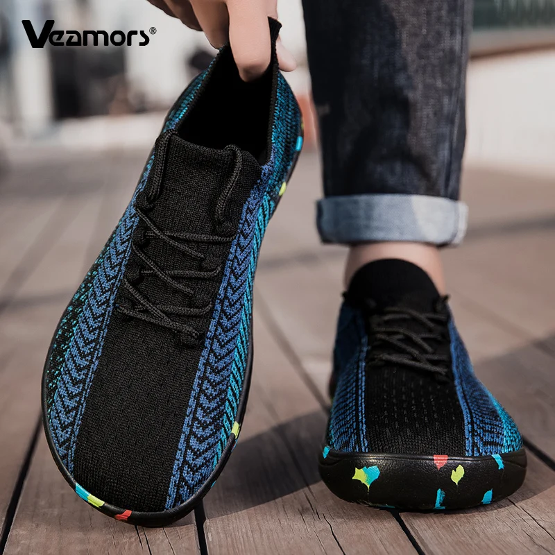 Knitted Socks Shoes Men's Wide Toe Walking Flats Lightweight Breathable Casual Sneakers for Jogging Fitness Plus Size 39-48