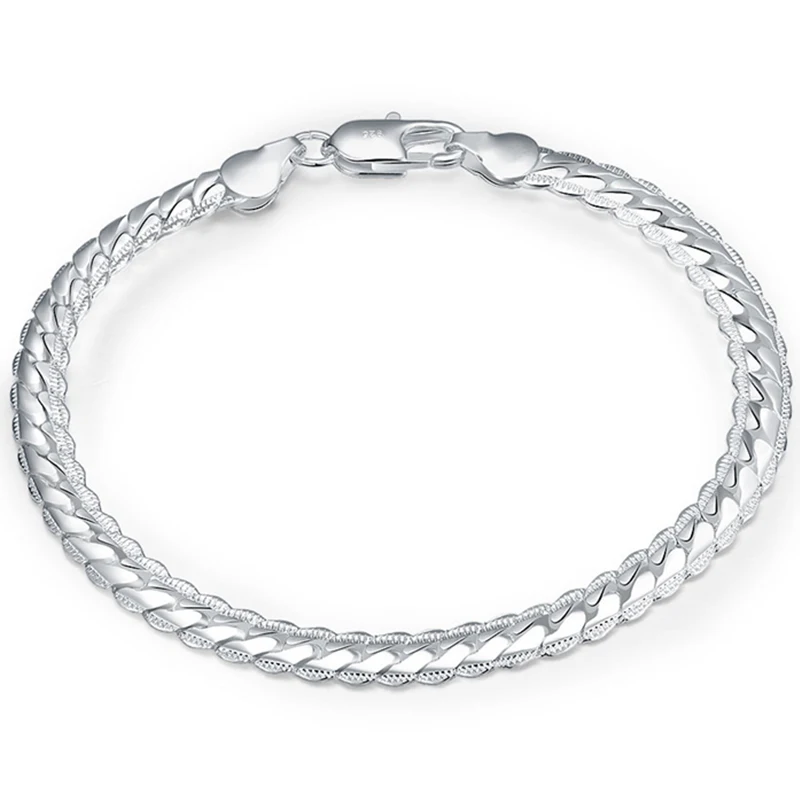 SHSTONE 925 Sterling Silver 6mm Side Chain Bracelet For Woman Man Party Engagement Wedding Birthday Charm Gift Fashion Jewelry