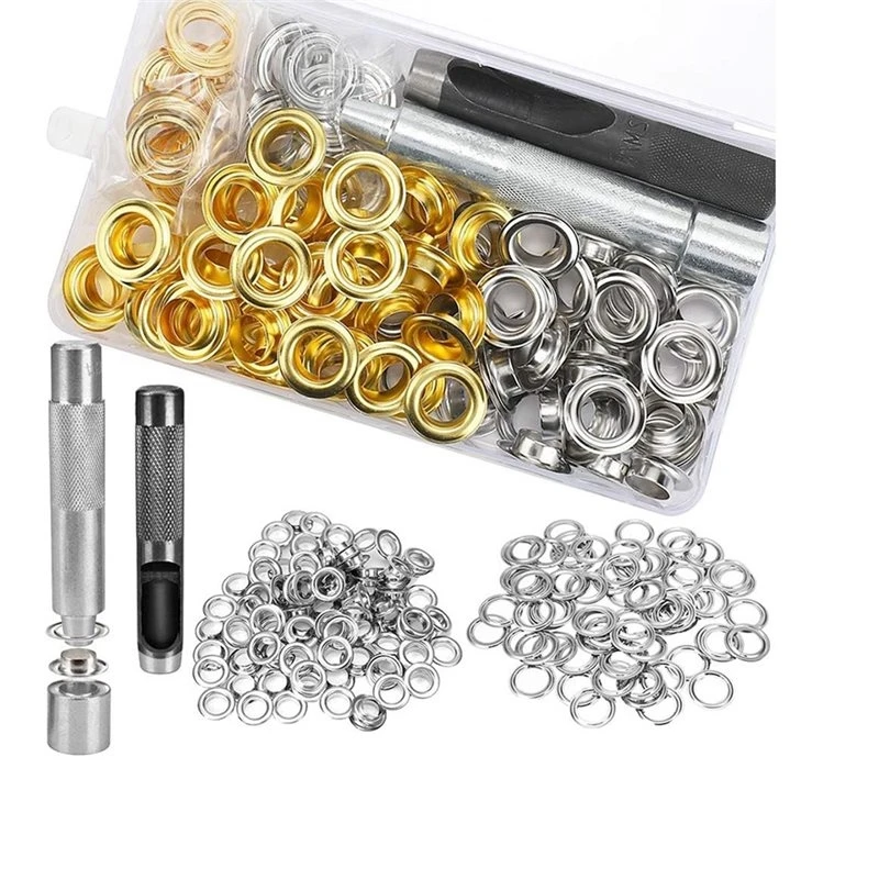 ABLK Heavy Duty Metal Eyelet Grommet Kit 1/2 Inch For Fabric Curtains, Tarps Tents& Covers Multicolored