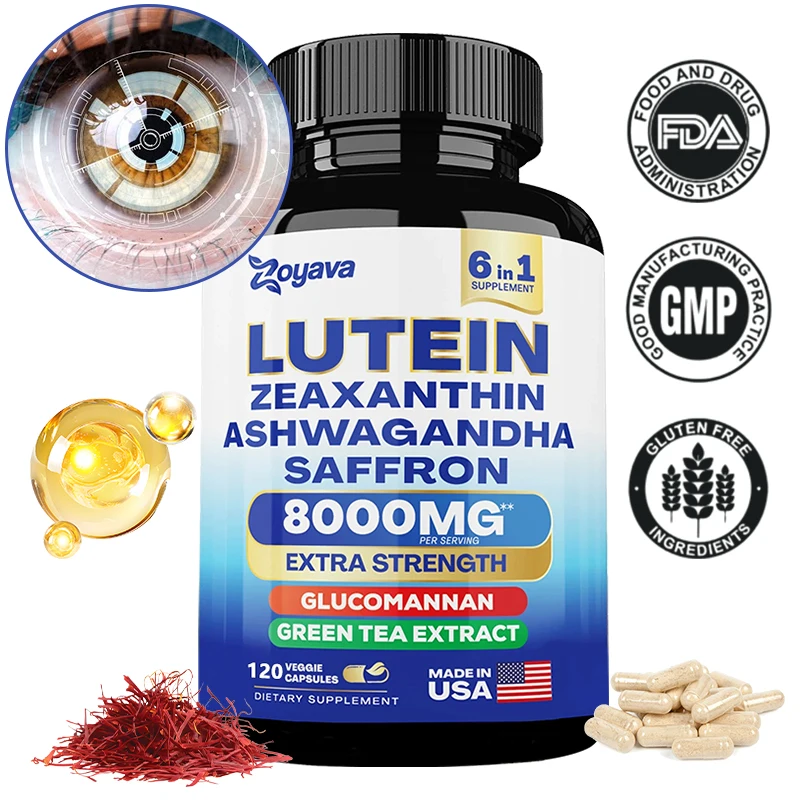 Lutein- und Zeaxanthin-Ergänzungsmittel – Augenvitamine für Erwachsene. Augengesundheitsergänzungsmittel mit Glucomannan, Ashwagandha für Sehkraft und Augen