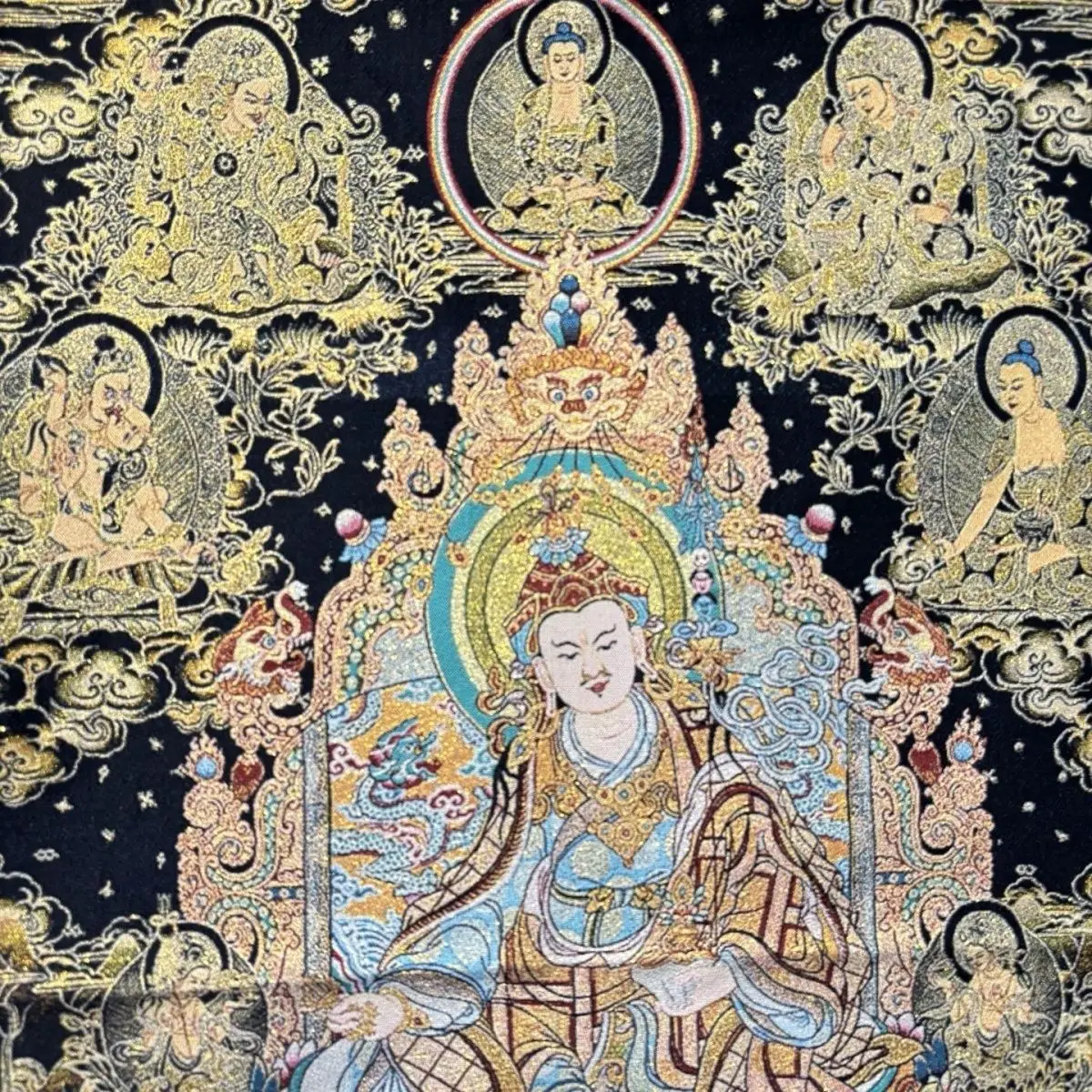 Tibetan Buddhism Guru Rinpoche Padmasambhava Brocade Thangka Tantric Buddha Wall Tapestry Religious Altar Decoration