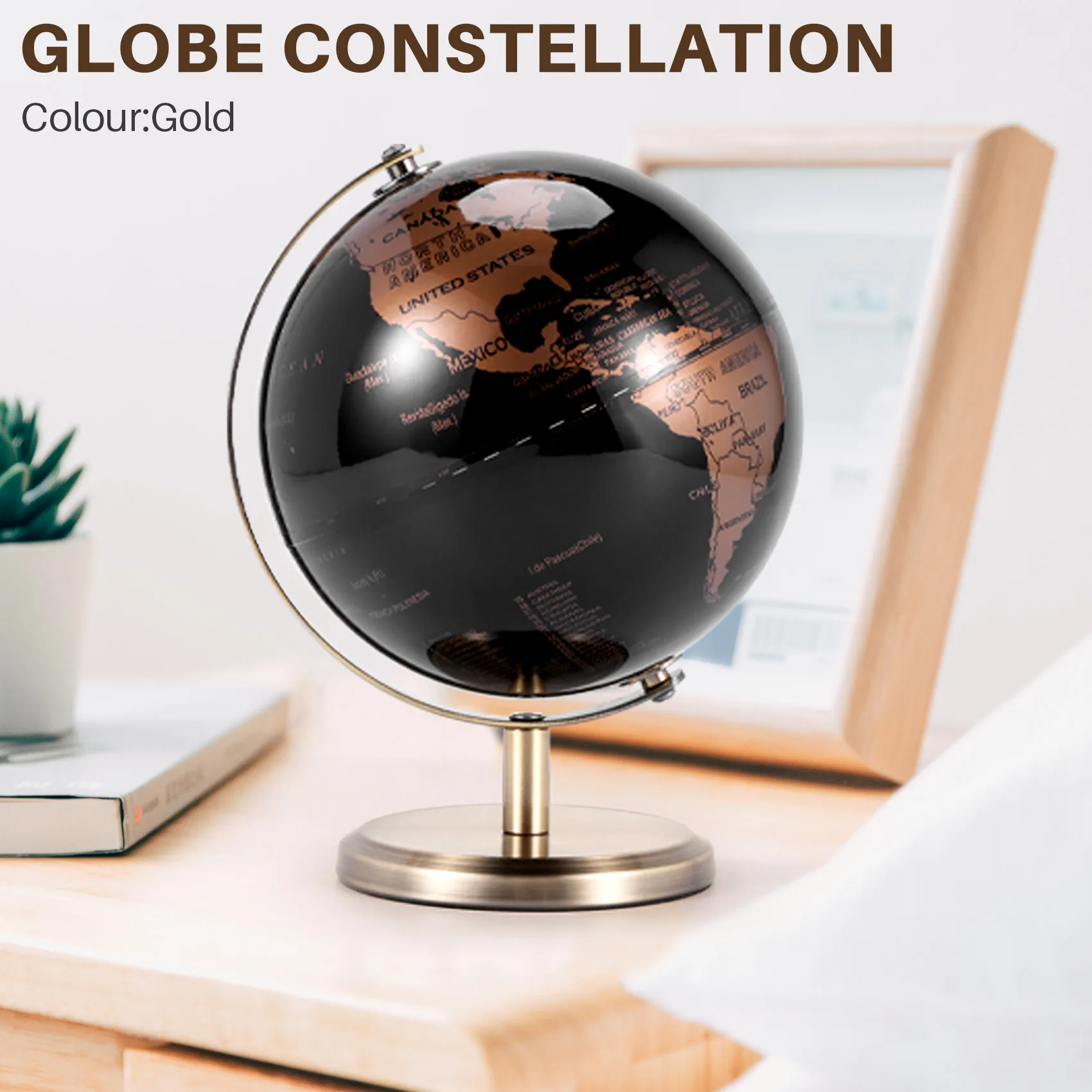 World Globe Constellation Map Globe for Home Table Desk Ornaments Gift Office Home Decoration Accessories(Gold)