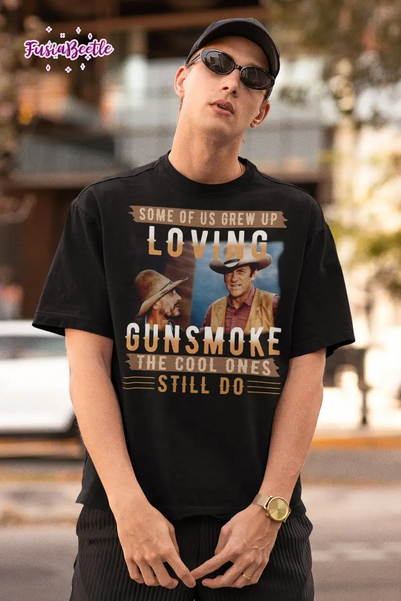 كلب منا نشأ المحبة Gunsmoke the Cool Ons لا تزال يفعل تي شيرت تقليدي Gunsmoke فيلم قميص كاوبوي فيلم قميص Gunsmoke #4