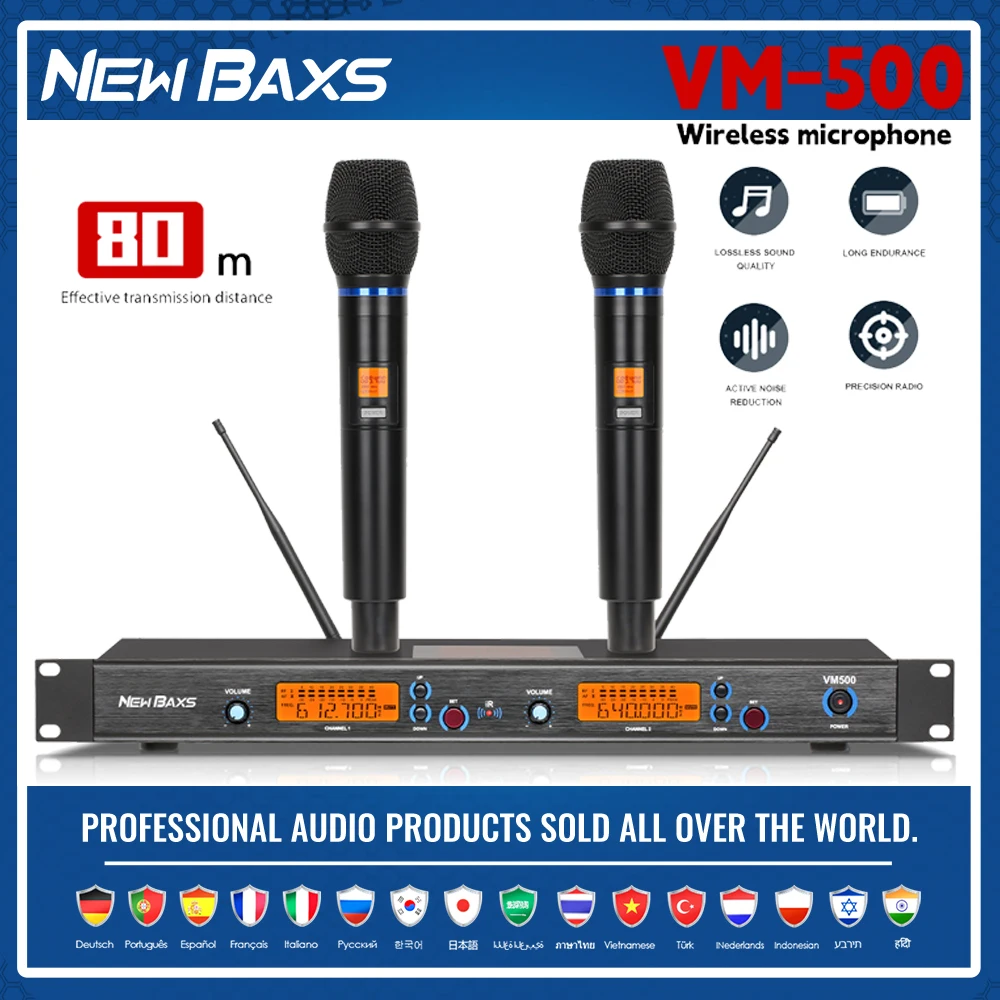 

TOP！VM500 Wireless Microphone (Whole Metal) 2 Channels UHF Professional Mic Dynamic Handheld For Party Karaoke Church