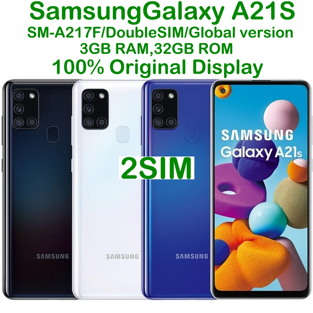 Used Samsung Galaxy A21s A217F Smart Android Phone 2SIM Global Edition 6.5-inch Four Camera 48MP 5000mAh 15W Refurbished Samsung