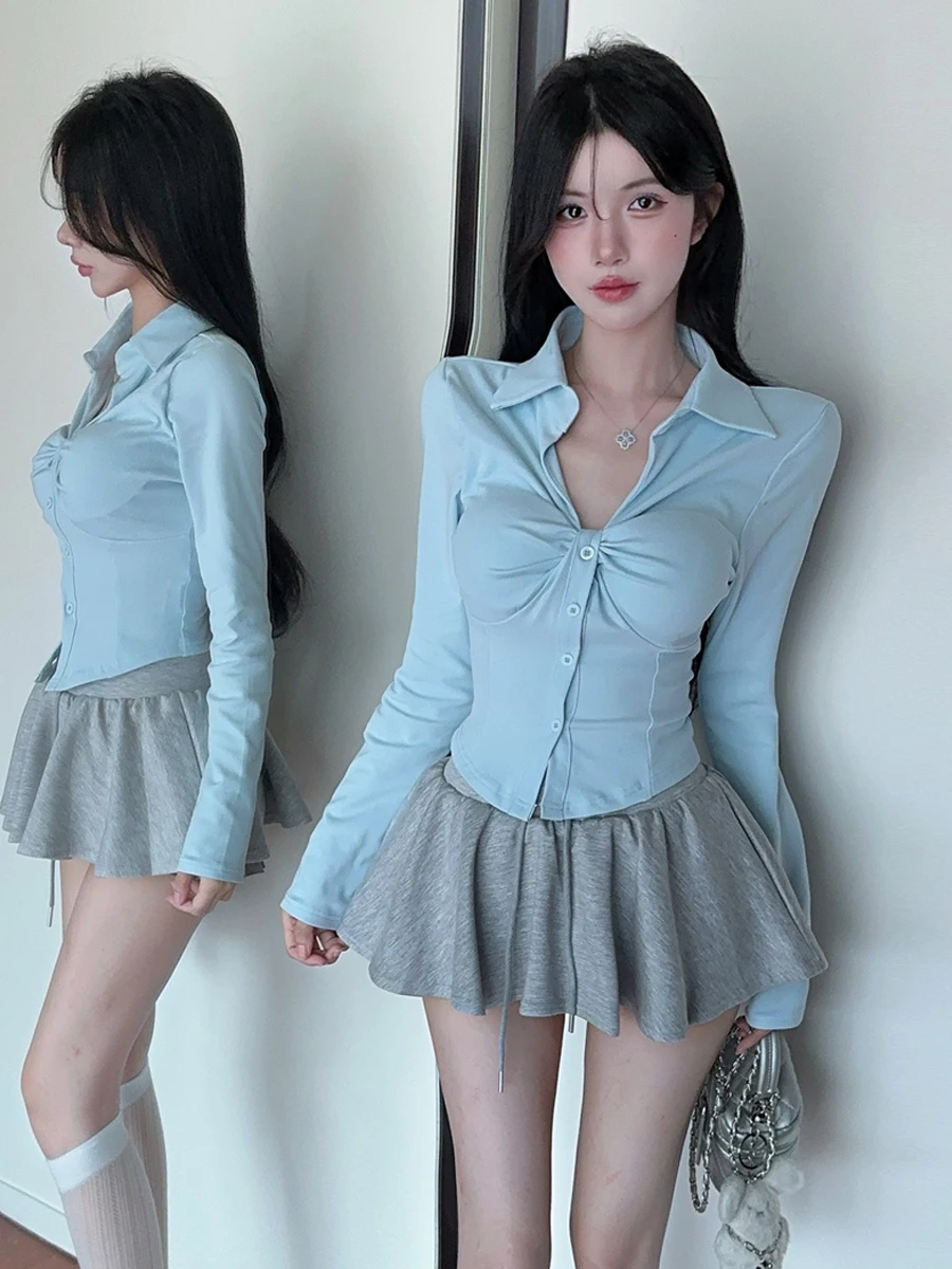 

Сексуальная девушка Pure Desire с v-образным вырезом и узлом, тонкая талия, длинная юбка-трапеция с высокой талией, комплект из двух предметов