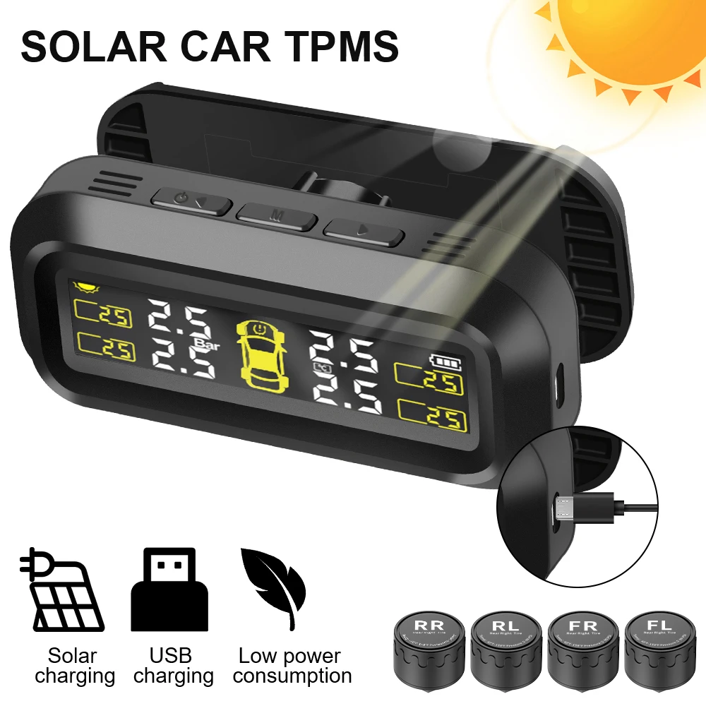 Car TPMS Sensors Tire Pressure Monitoring System Tyre On Board Computer Diagnostic Solar/USB Off Road 4x4 Automobile Accessories